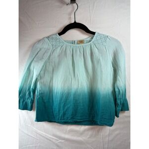 True Craft Girls Aqua Teal Ombre Cotton Gauze Blouse Top Size S Small